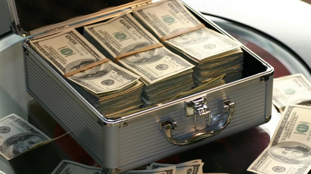 Hard Momey. Briefcase of Money.